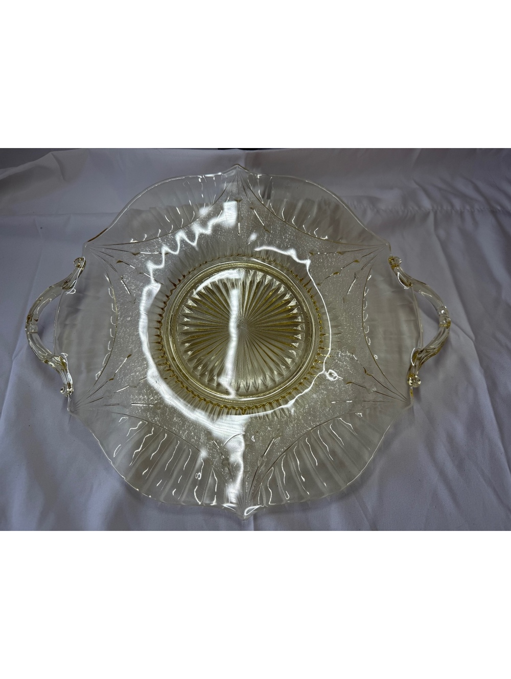 Lancaster Dart Yellow Depression Glass Sandwich Tray & Bowl Set 1930s - EUC